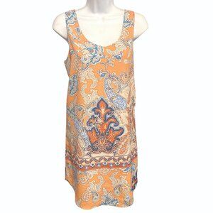 Lili Rose, peach and blue patterned sleeveless shift dress